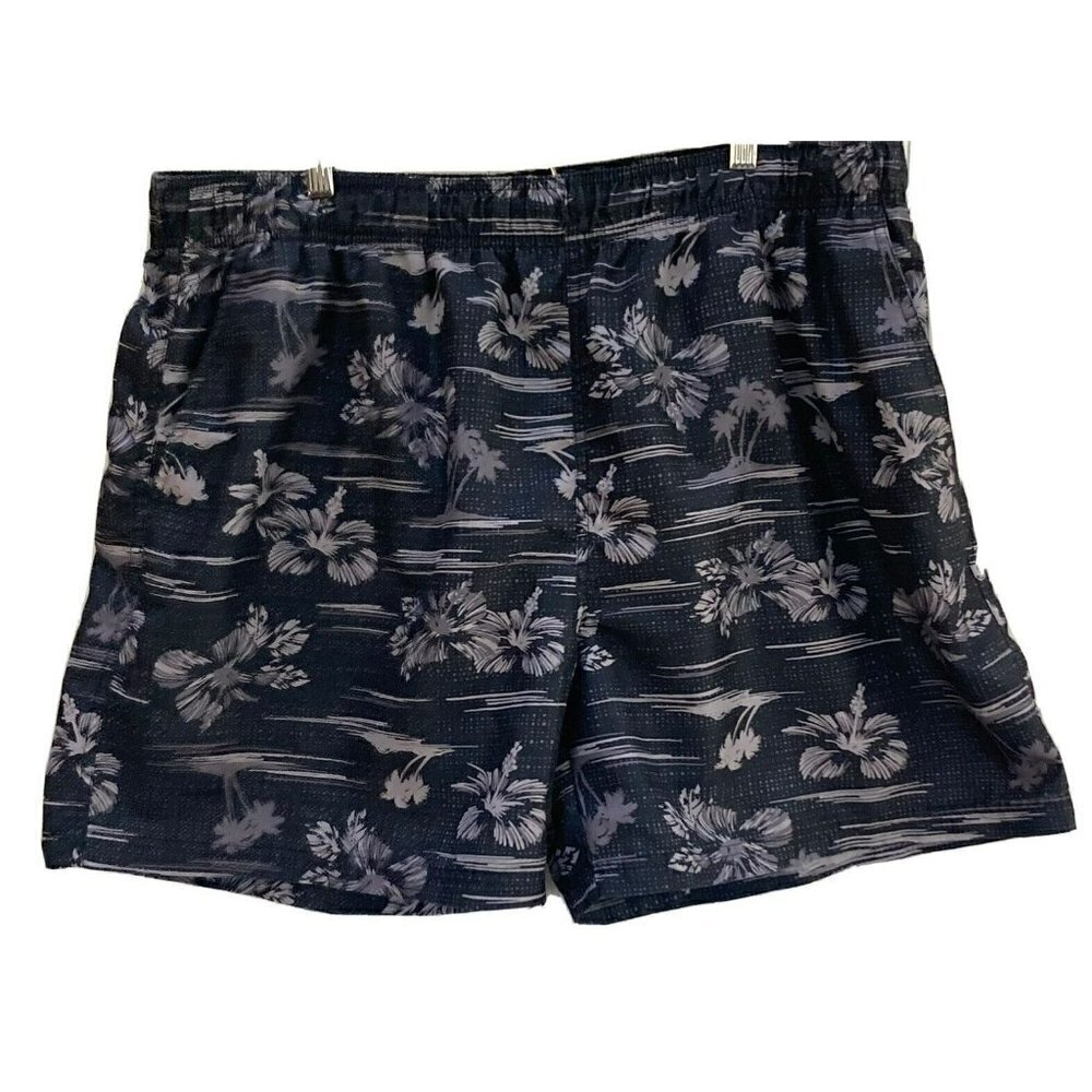 OP Mens XL Black Silver Gray Palm Trees Swim Trunks Shorts Lined-40/42 Resort
